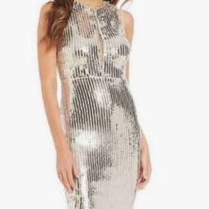 NWT Dillard’s Gianni Bini Silver nude sequin sheath